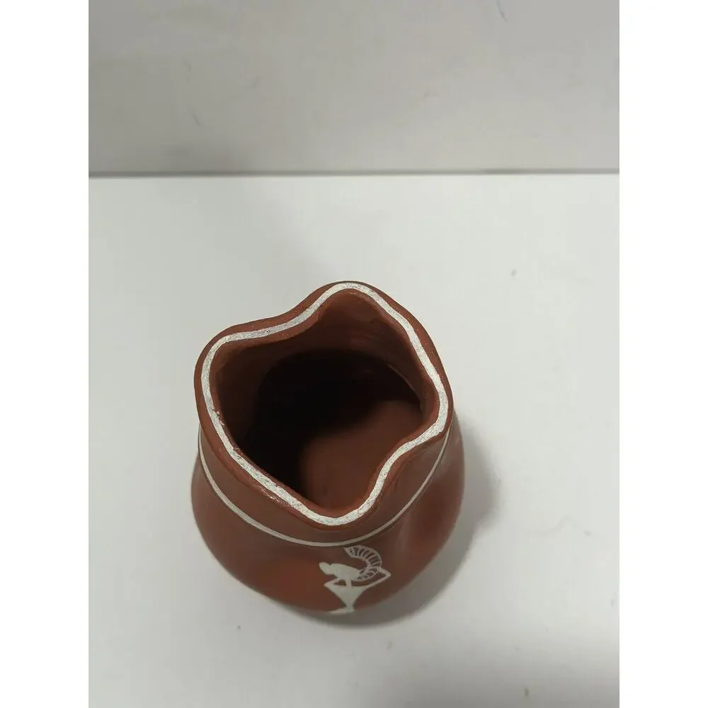 Handmade Terracota Small Vase‎ Dancing Women Playing Wavy Egged See Pictures